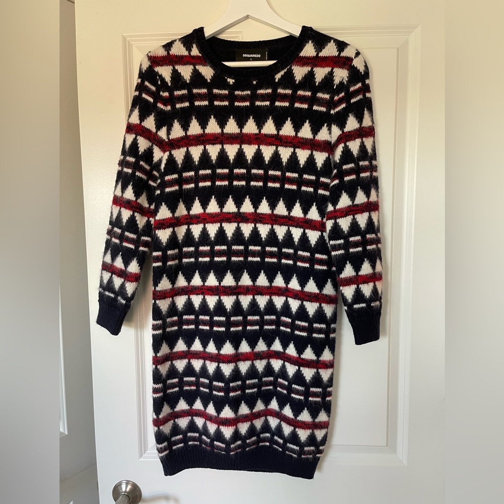 DSquared Sweater dress- navy/white angora/red